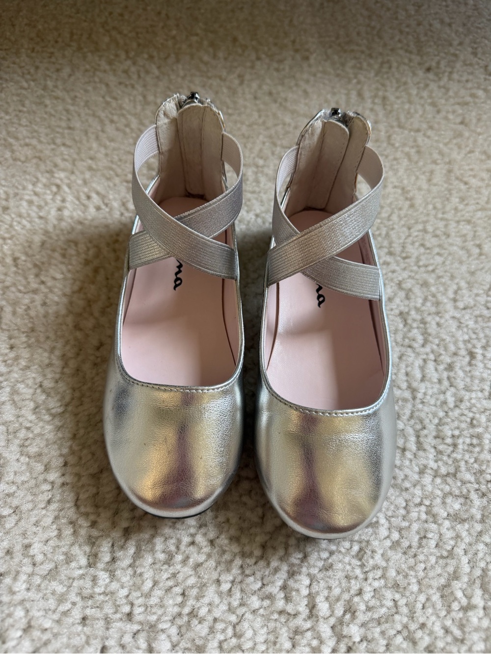 Nina Girls Silver Cross-Strap Dress Flats